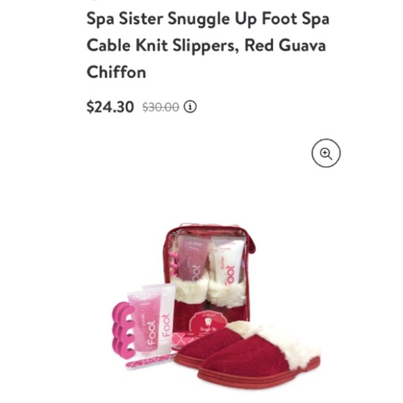 Spa Sister Snuggle-Up Foot Spa Cable Knit Slippers, Red Guava Chiffon - Picture 6 of 7